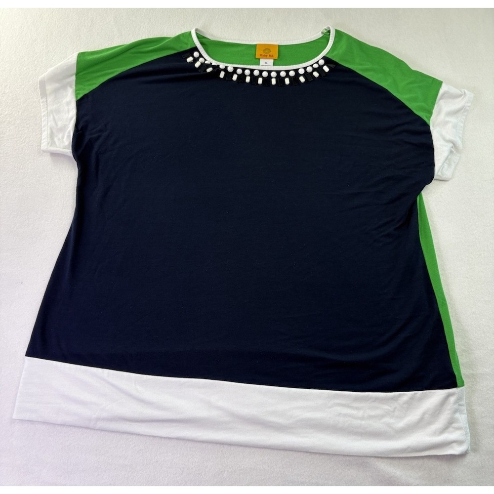Ruby Rd Women's Size XL Colorblock‎ Shirt Beaded Boxy Blue/Green/White